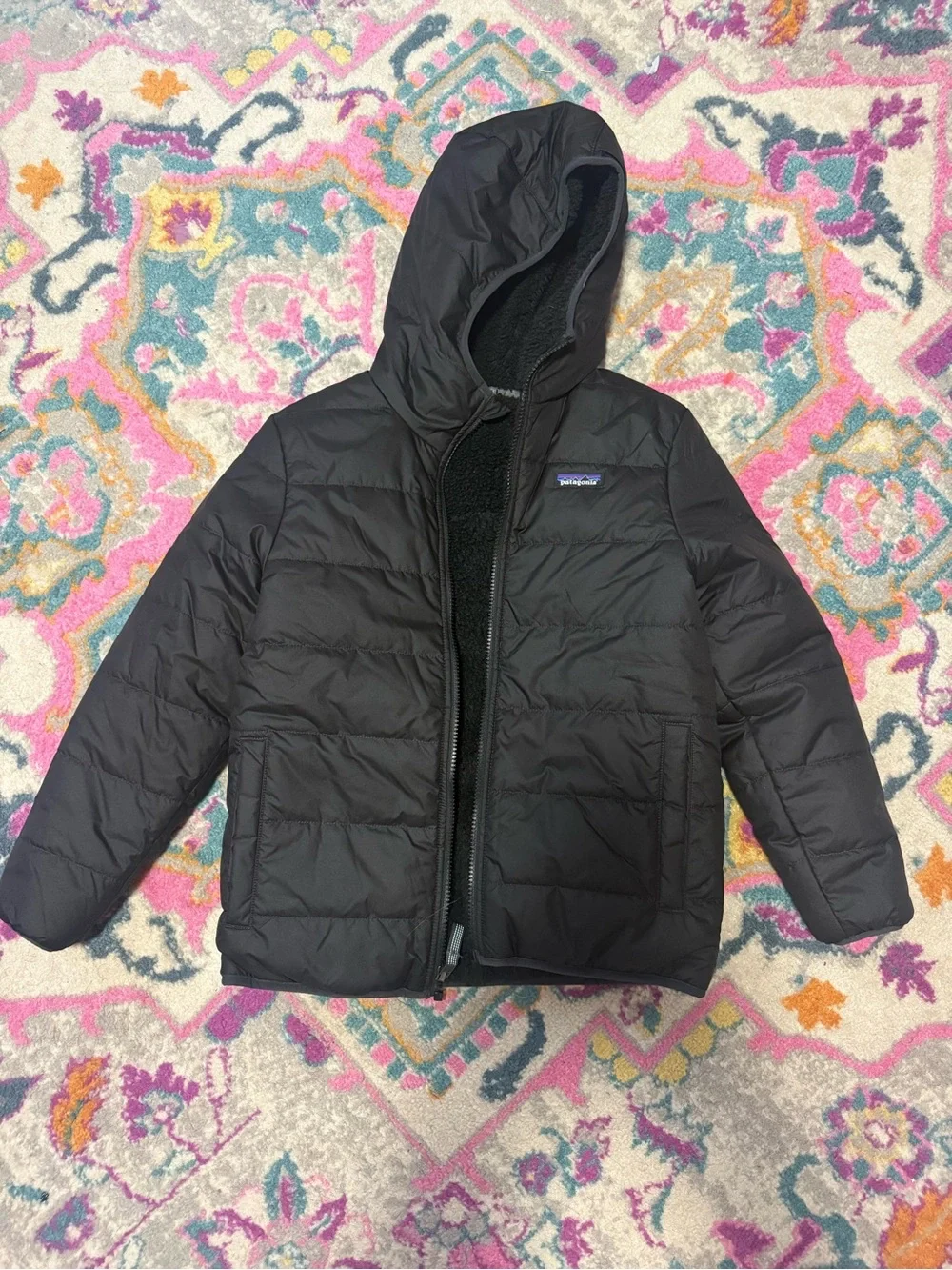 Patagonia Kids Black Hooded Puffer Jacket